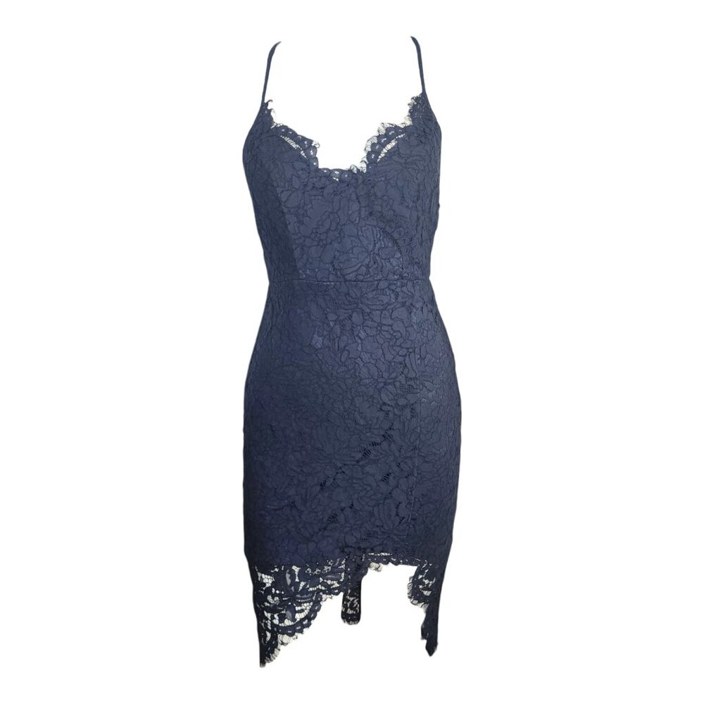 Lulus Dress Womens Size M Medium Dark Blue Flirting‎ With Desire Lace Bodycon
